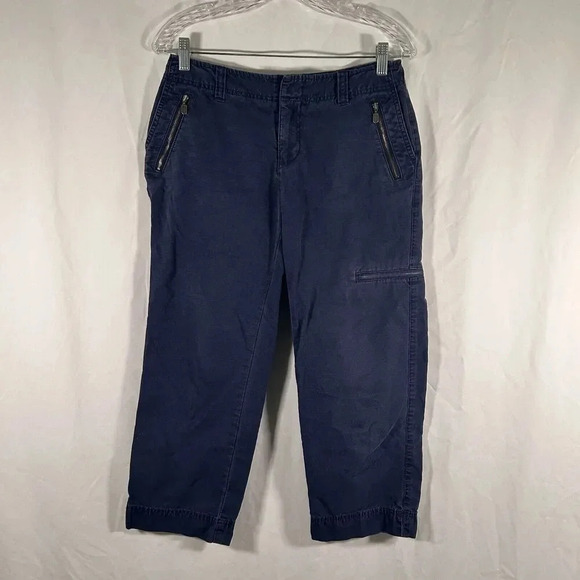 Eddie Bauer Hiking Pants Women's 4 Blue Zip Pockets Cargo Capri 100% Cotton - Picture 1 of 9